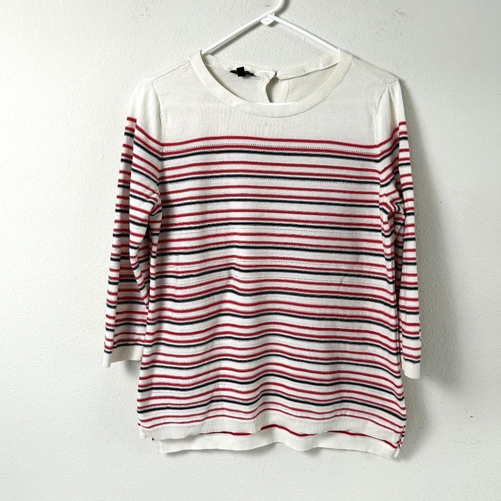 Talbots Sweater Womens Petite L LP Red White Blue Striped Pullover‎ Nautical